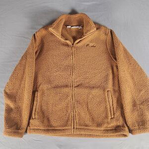 FILA Sherpa Fleece Jacket Mens XL Brown Full Zip Teddy Pile Coat